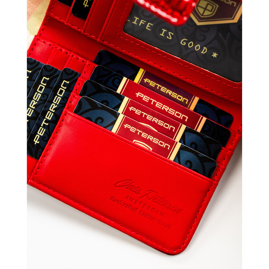 Duży, czerwony portfel damski ze skóry ekologicznej z tłoczeniem na wzór skóry krokodyla - Peterson