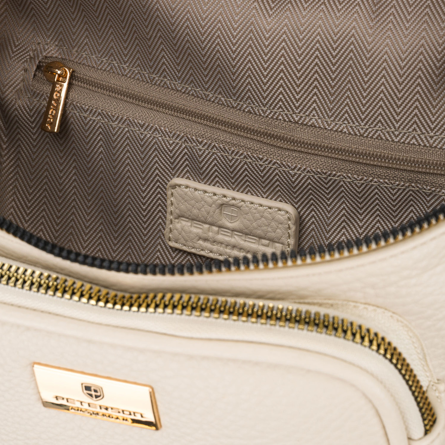 Jasnobeżowa saszetka damska ze skóry ekologicznej zamykana suwakiem - Peterson