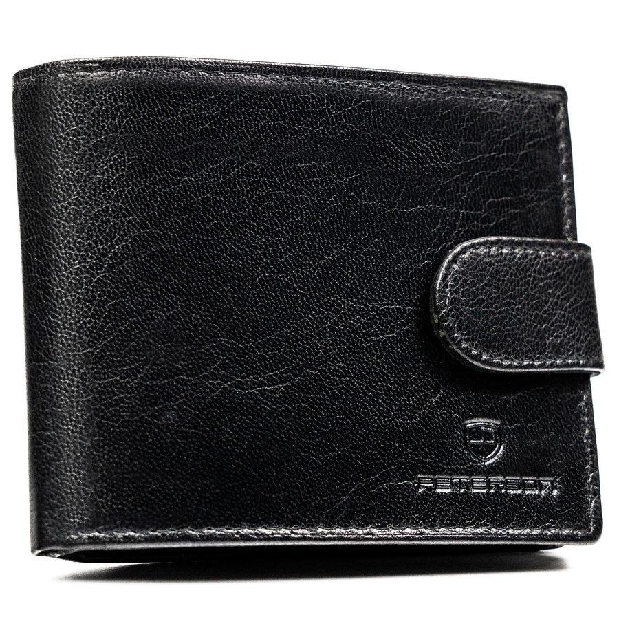 Poziomy portfel męski ze skóry naturalnej w czarnym kolorze w zestawie z brelokiem - Peterson