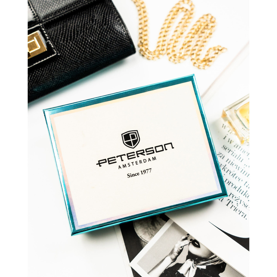 Złoty, pionowy portfel damski ze skóry ekologicznej i naturalnej w cętki - Peterson