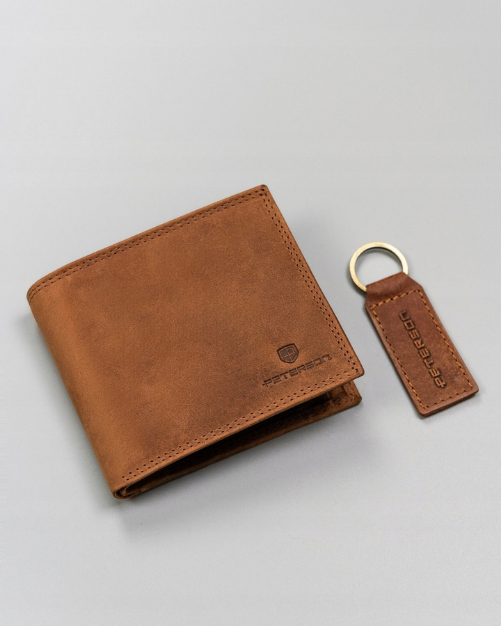 Leather wallet+key ring PETERSON PTN SET-M-N992-CHM