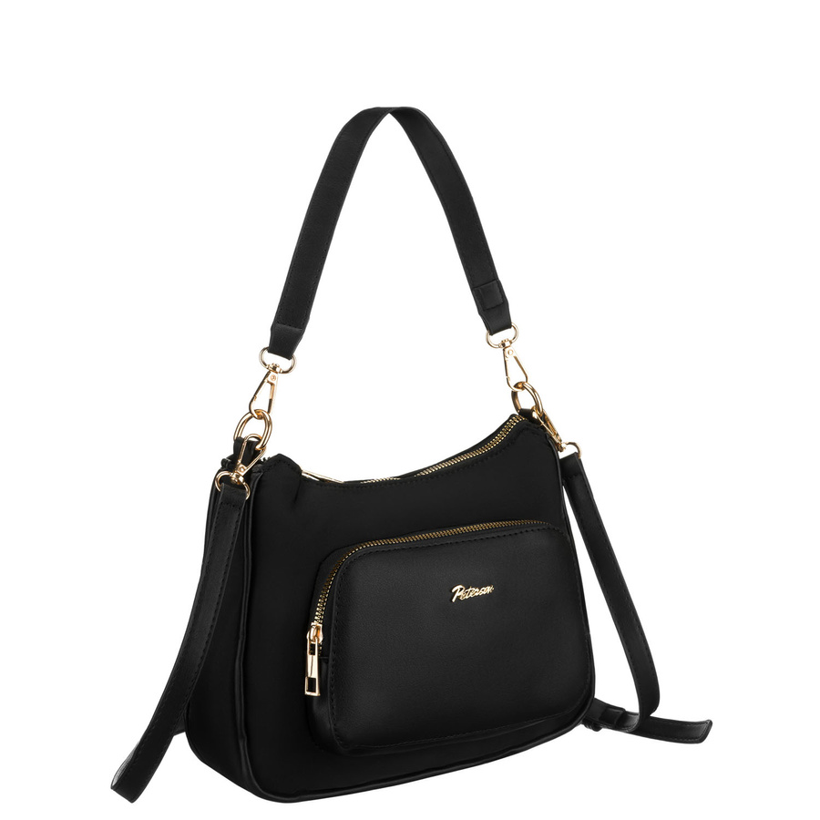 Dámska čierna listová kabelka z nylonu a eko kože – univerzálny mestský doplnok