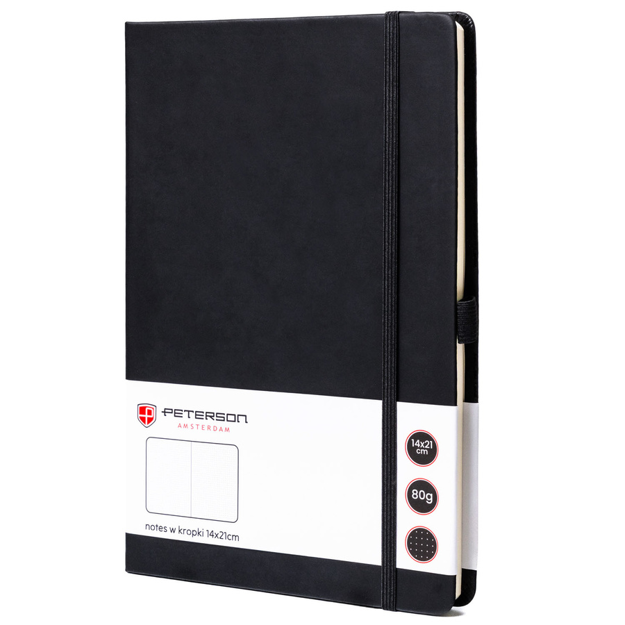 Čierny zápisník A5 s bodkovaným papierom a tvrdou väzbou