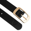 Czarny, wąski pasek damski ze skóry ekologicznej ze złotą klamrą - Peterson