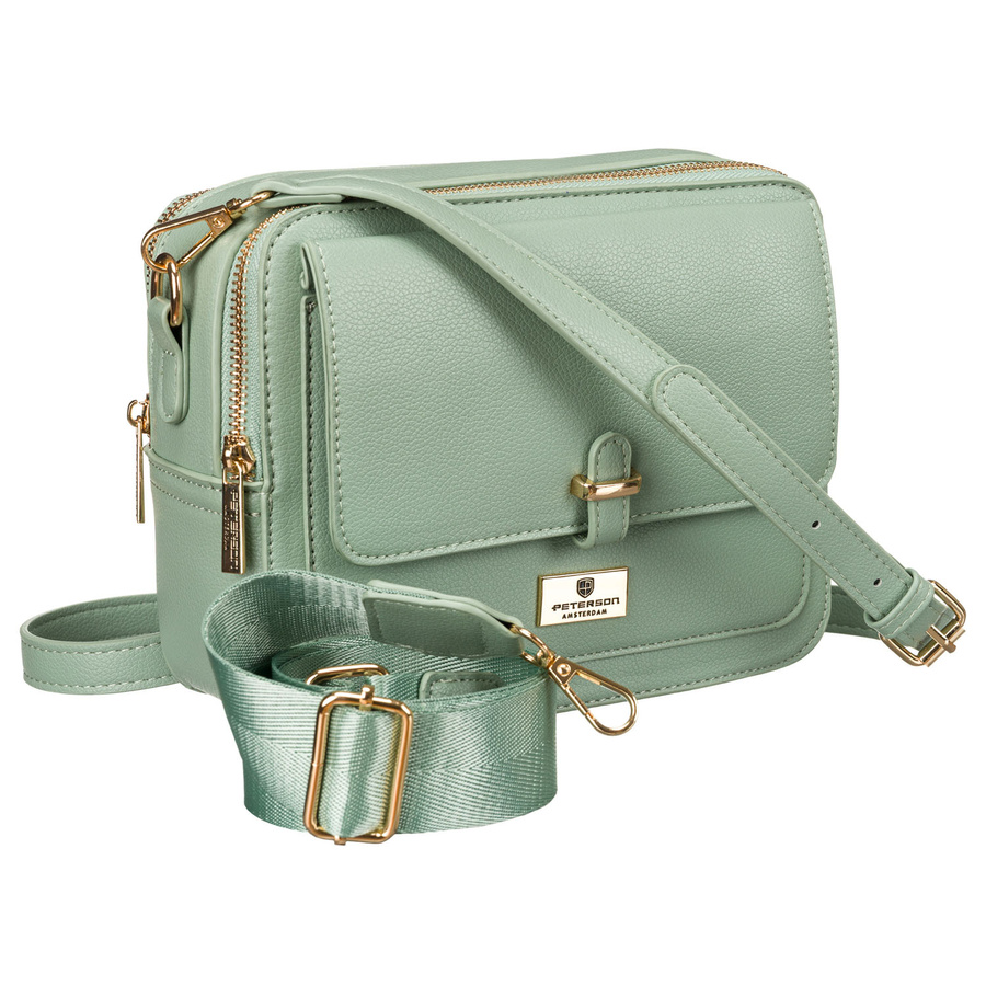 Zelená dámska crossbody kabelka z eko kože s dvoma popruhmi – Peterson
