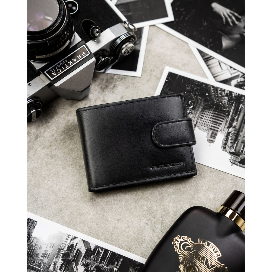 Skórzany, czarny portfel męski zamykany na zatrzask - Peterson