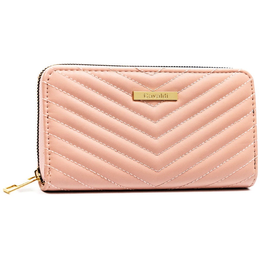 Ružová dámska peňaženka z ekologickej kože so vzorom rybej kosti na zips