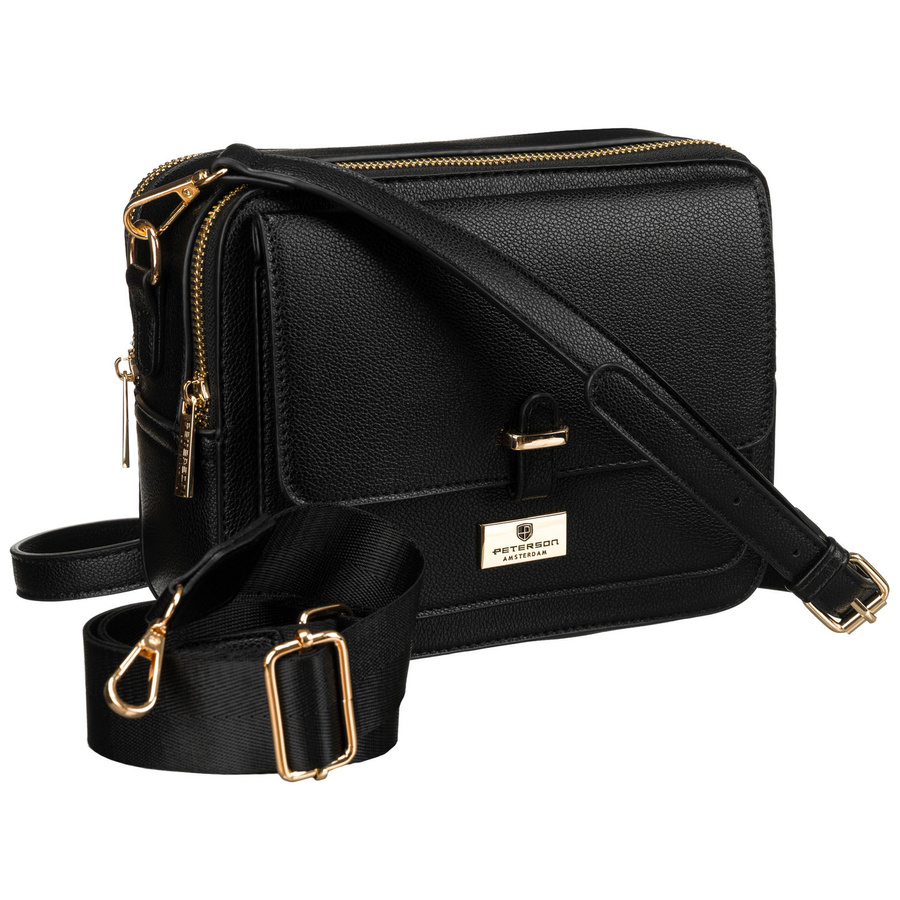 Čierna mestská dámska kabelka z eko kože s dvoma popruhmi – Peterson
