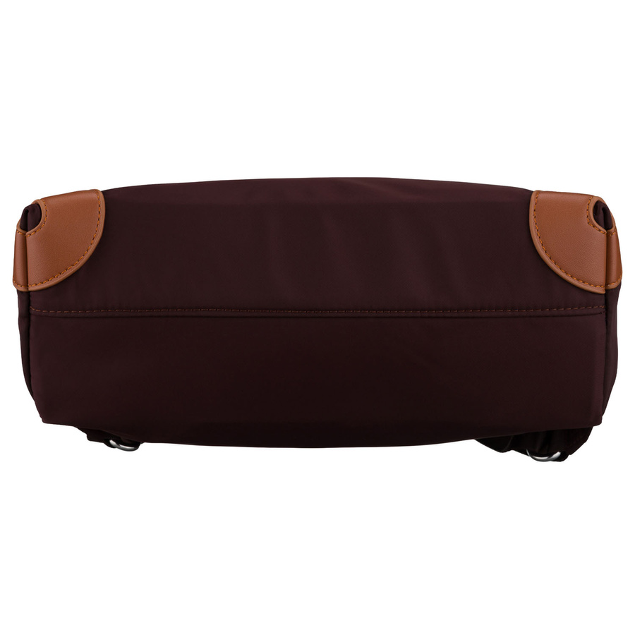 Bordowo-brązowy, miejski plecak damski z poliestru zawieszony na regulowanych szelkach - Peterson