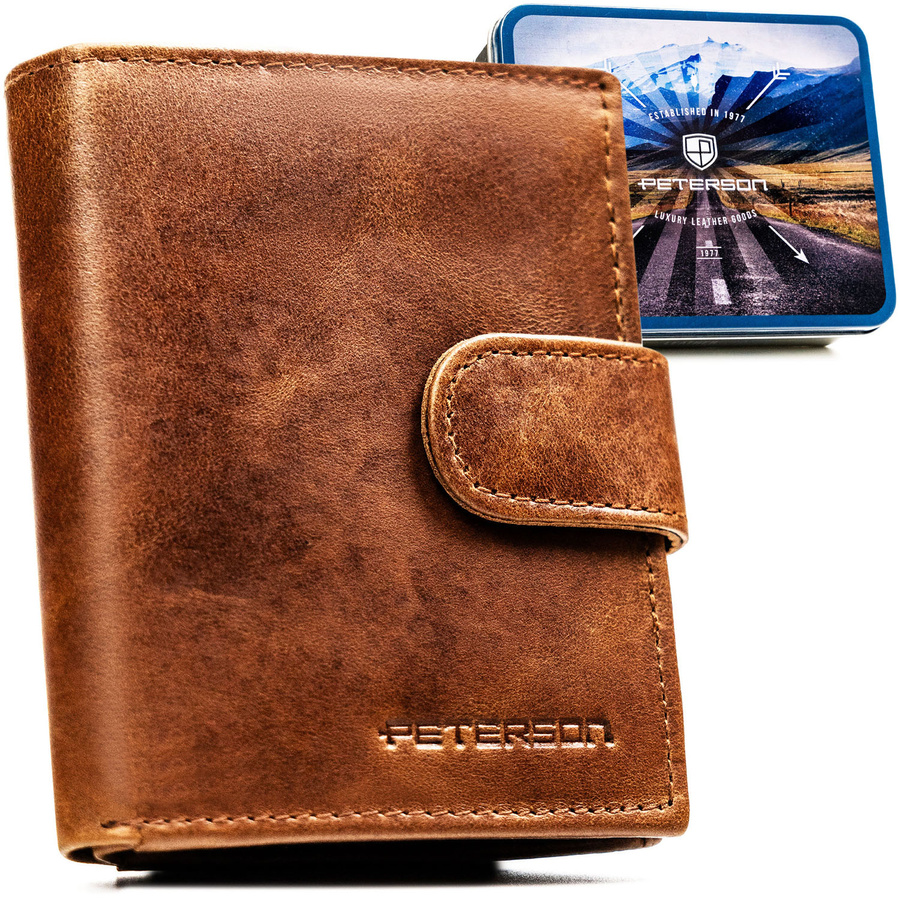 Svetlohnedá pánska kožená peňaženka s RFID ochranou a zapínaním na patent – Peterson