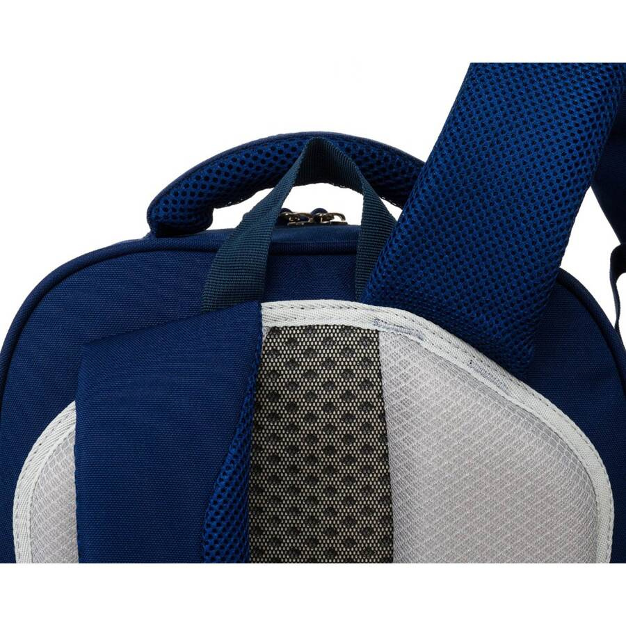 Dwukomorowy, granatowy plecak miejski z zewnętrznymi kieszeniami - Peterson