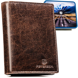 Elegancki, skórzany portfel męski w brązowym kolorze bez zapięcia zewnętrznego - Peterson