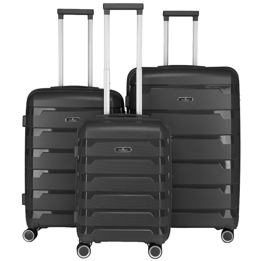 Sada sivých kufrov z polypropylénu s otočnými kolieskami