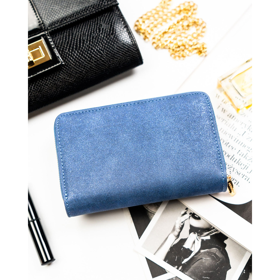 Granatowy portfel damski ze skóry ekologicznej wyposażony w system RFID - Peterson