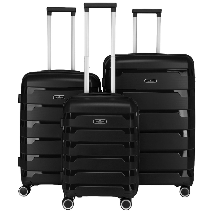 Sada čiernych kufrov z polypropylénu so zámkami na kód