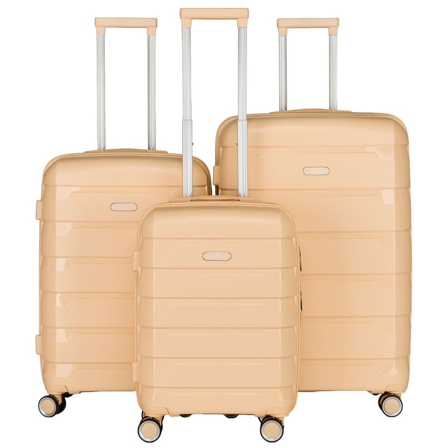 Sada béžových kufrov z polypropylénu s vysúvateľnými rukoväťami
