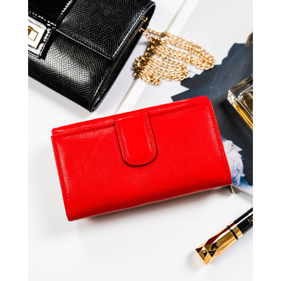 Veľká červená dámska kožená peňaženka s vnútorným zipsovým vreckom – Rovicky