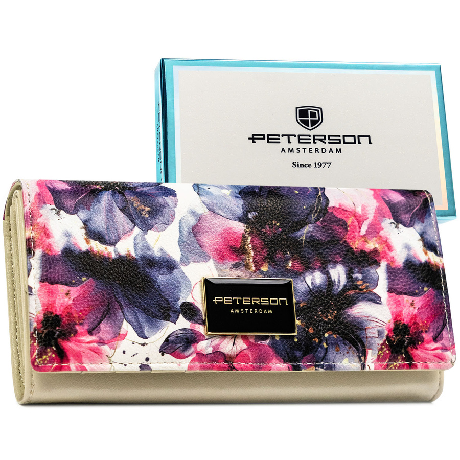 Dámska kvetinová peňaženka z prírodnej a ekologickej kože so zapínaním na patent - Peterson