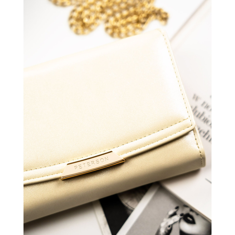 Portfel damski ze skóry ekologicznej w kolorze ecru, wyposażony w system RFID - Peterson