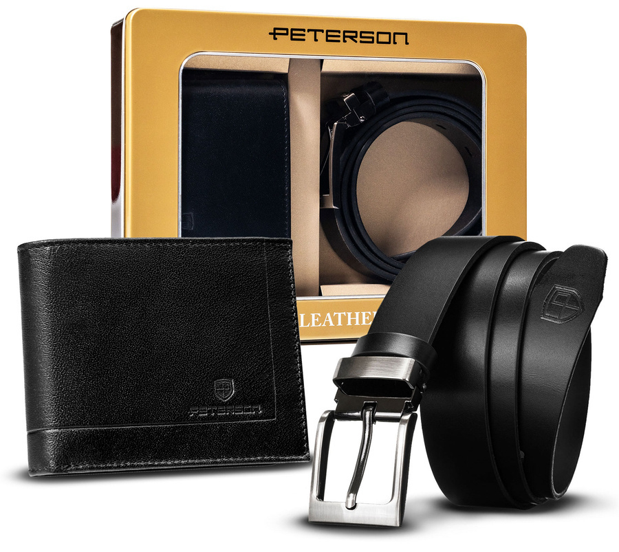 Leather wallet+ leather belt set PETERSON PTN ZM79