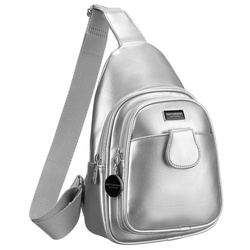 Modna srebrna saszetka damska z eko skóry nerka na ramię crossbody Peterson