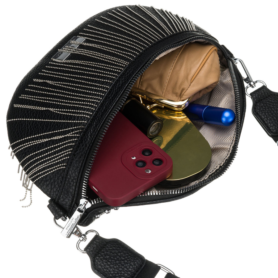 Stylowa, czarna saszetka damska wykonana ze skóry ekologicznej - Peterson