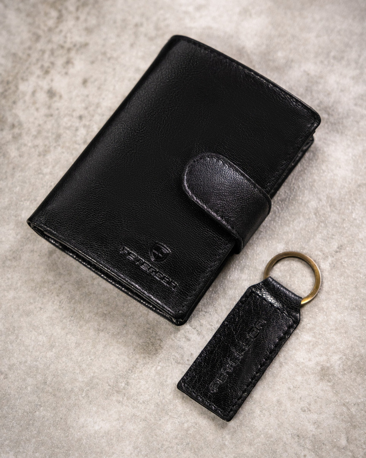 Leather wallet+key ring set PETERSON PTN SET-M-1542L-GVT