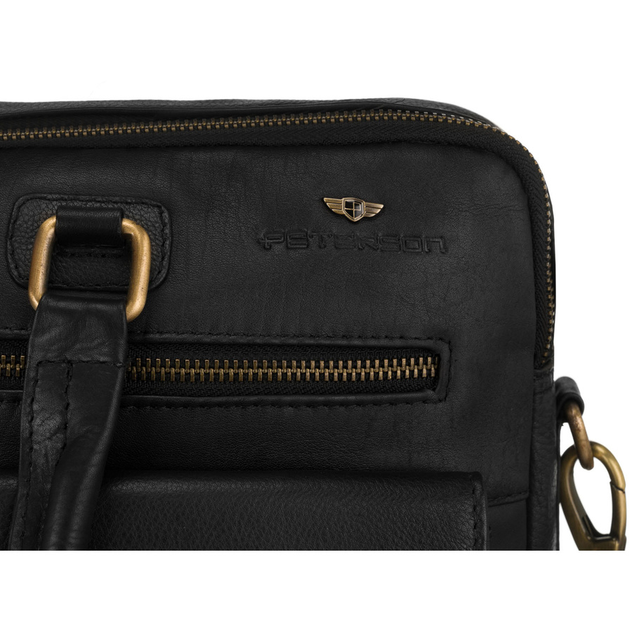 Męska torba na laptopa ze skóry naturalnej w czarnym kolorze - Peterson