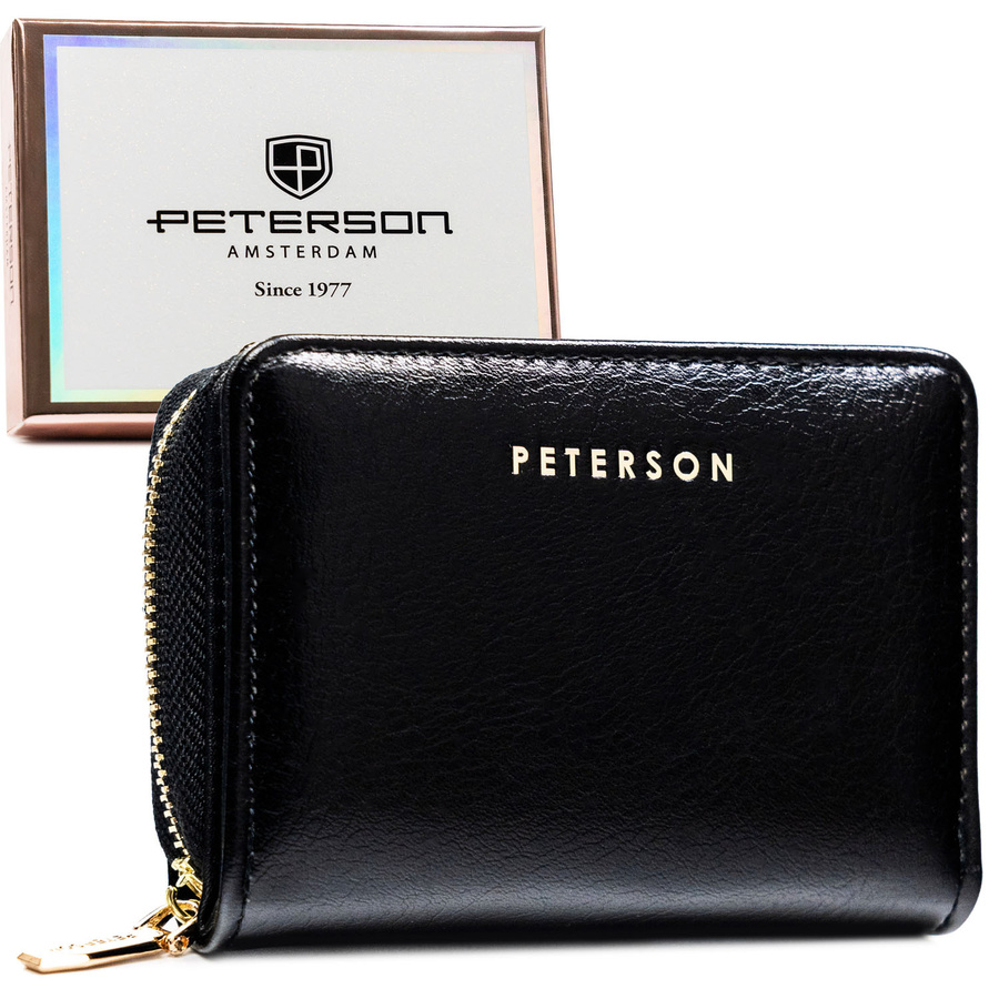 Malá čierna dámska peňaženka z ekologickej kože na zips a patent – Peterson