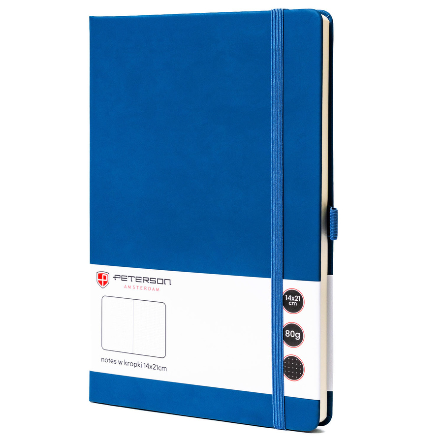 Modrý zápisník A5 s bodkovaným papierom a tvrdou väzbou