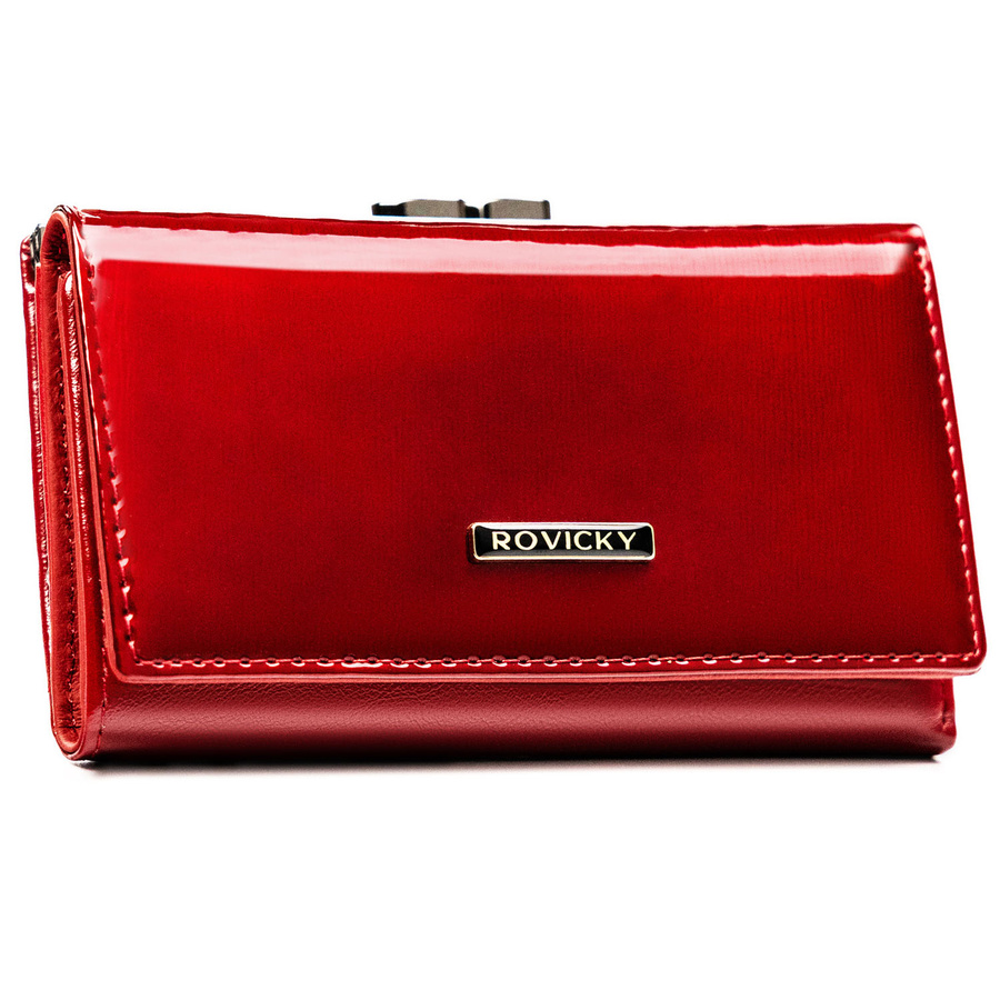 Lakierowany portfel damski ze skóry naturalnej i ekologicznej w czerwonym kolorze - Rovicky