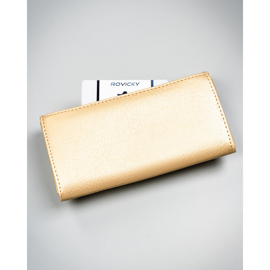 Duży, złoty portfel damski ze skóry ekologicznej zamykany zatrzaskiem - 4U Cavaldi