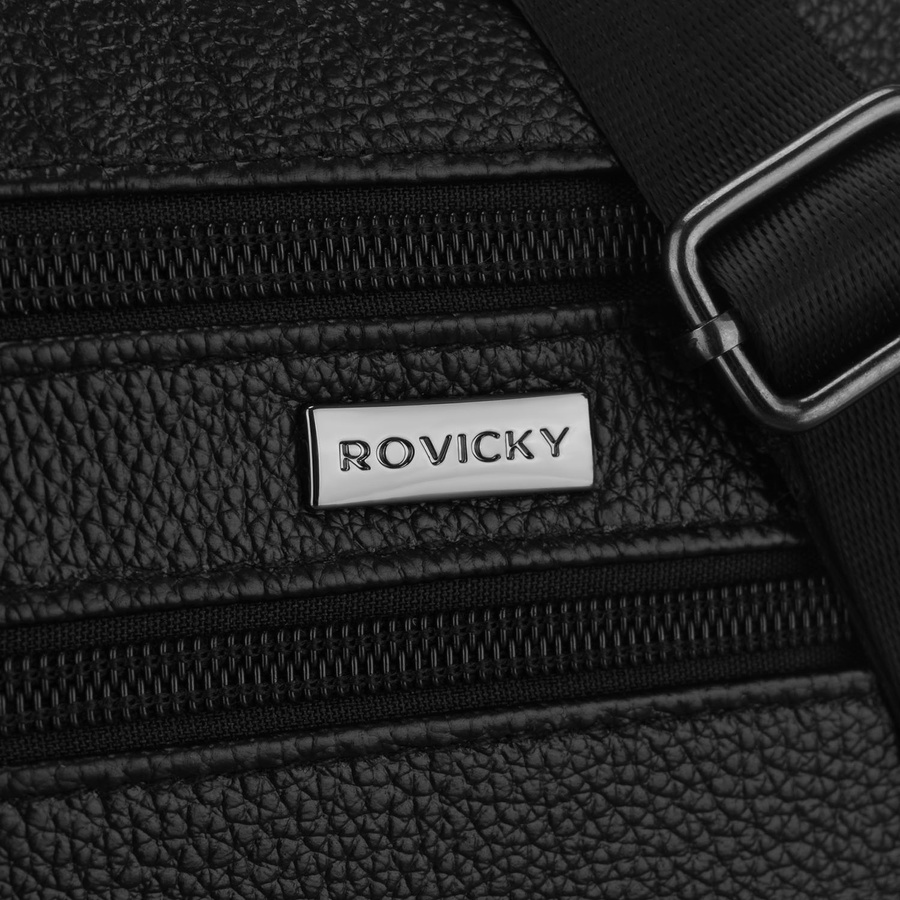 Listonoszka męska wykonana ze skóry naturalnej w czarnym kolorze, zawieszona na odpinanym pasku - Rovicky