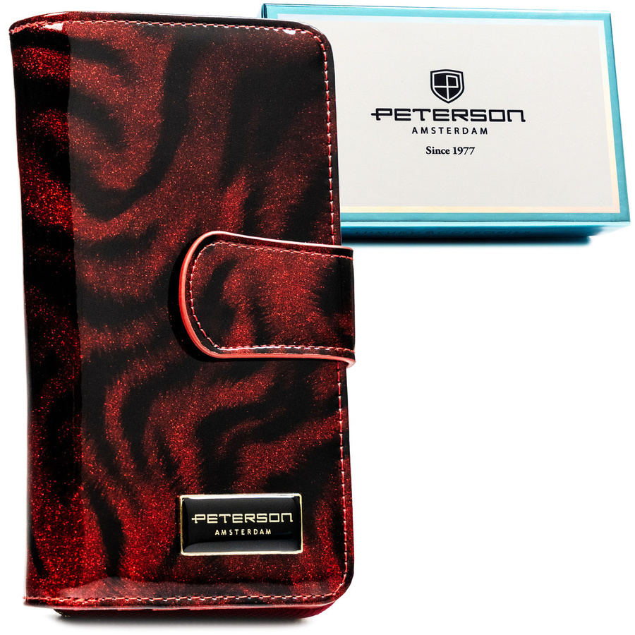 Vertikálna červená dámska lakovaná peňaženka z kože s RFID ochranou - Peterson