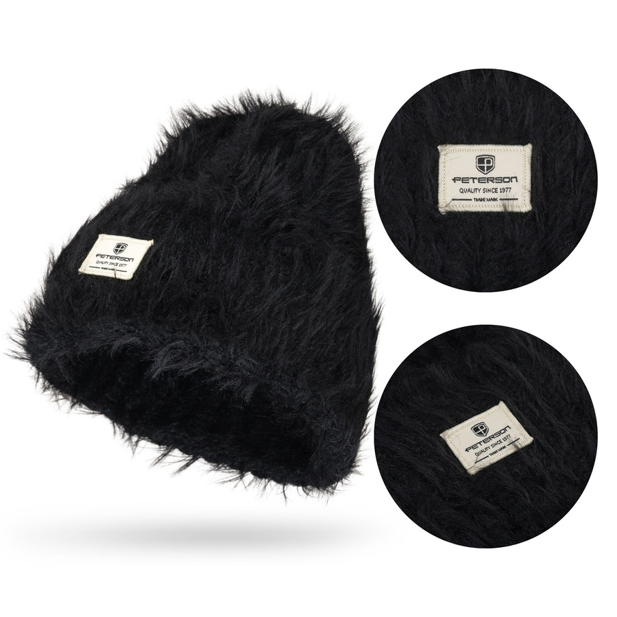 Zimowa czapka damska beanie w czarnym kolorze wykonana z nylonu - Peterson