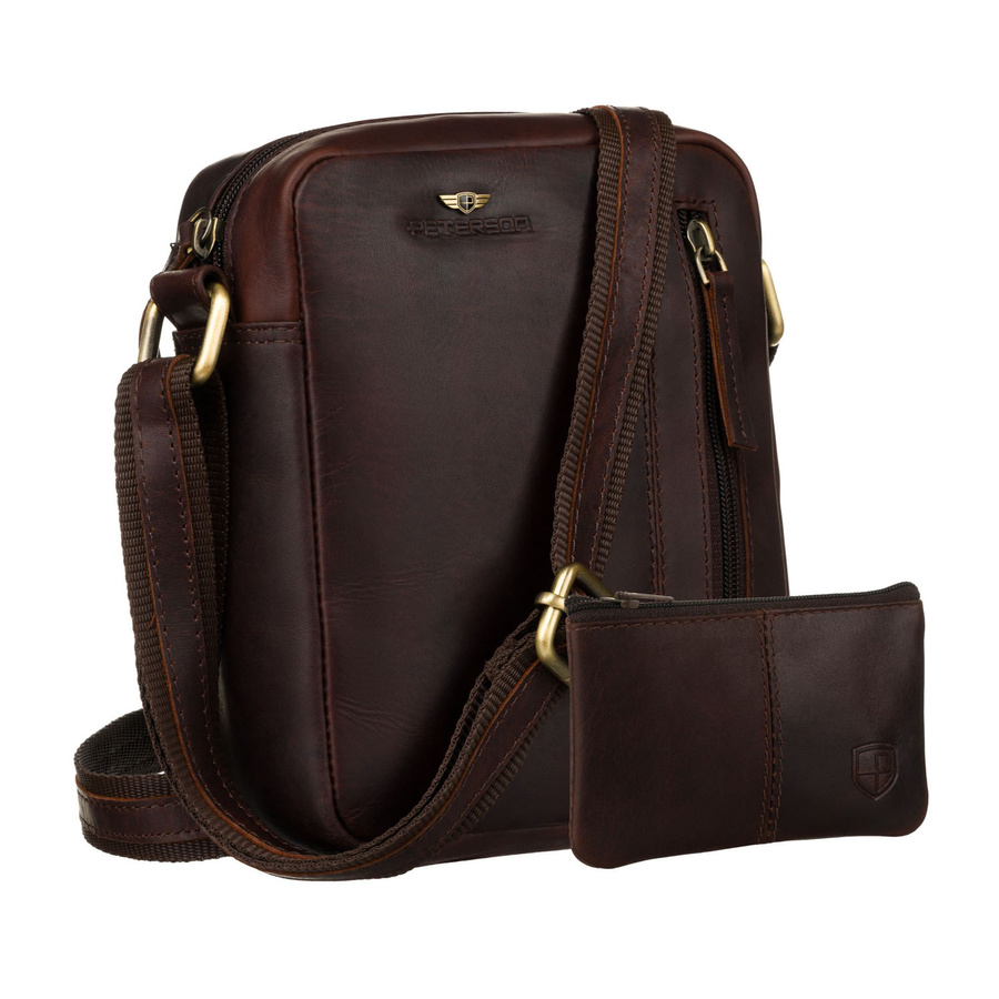 Pánska hnedá kožená crossbody taška Peterson + puzdro na kľúče