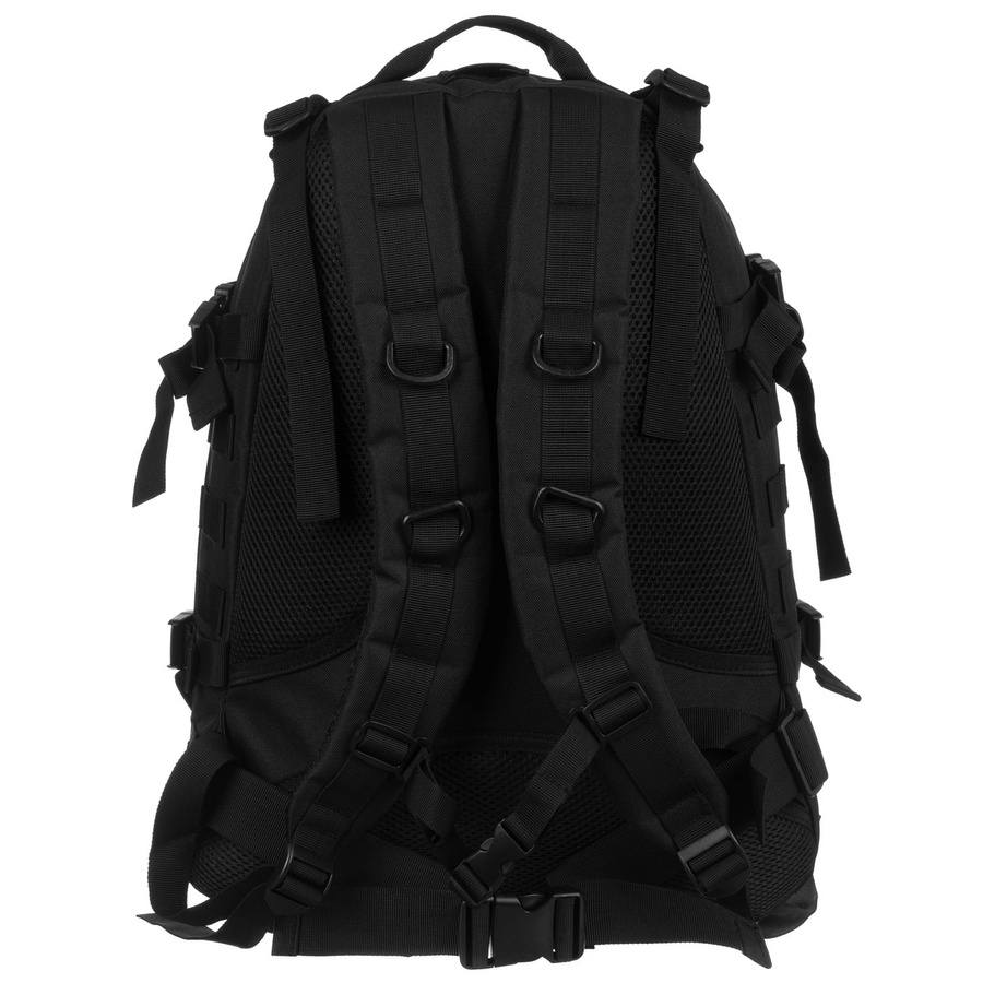 Czarny plecak militarny zawieszony na regulowanych szelkach, trzykomorowy - Peterson