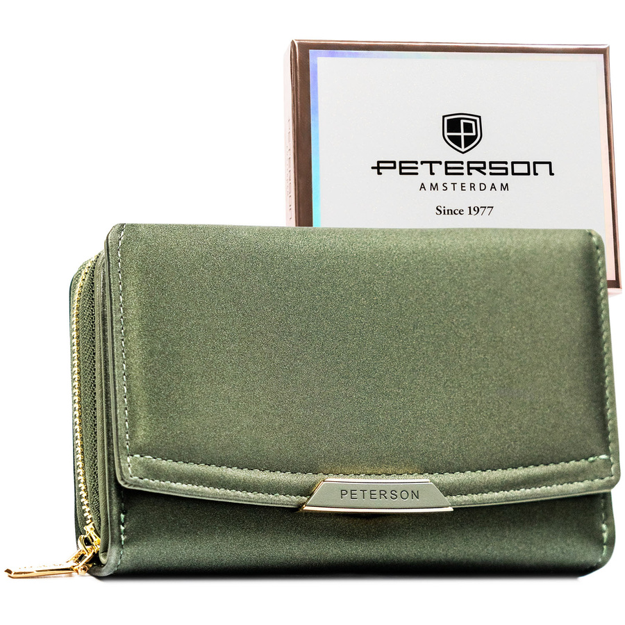Portfel damski ze skóry ekologicznej w zielonym kolorze wyposażony w system RFID - Peterson