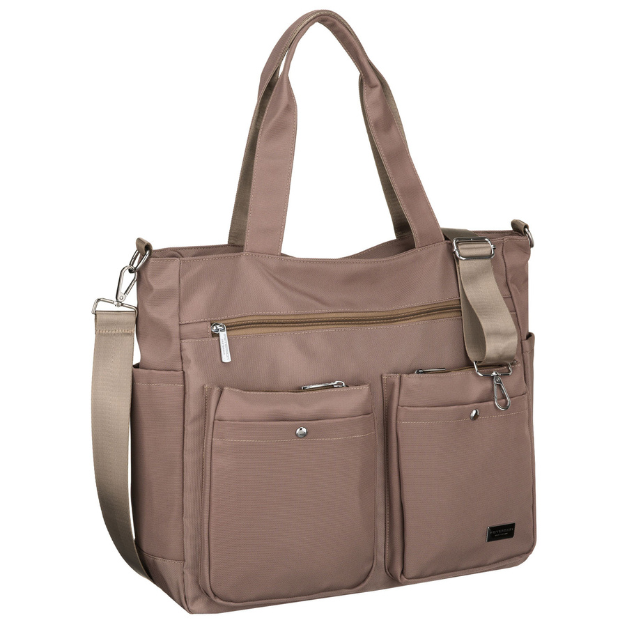 Dámska béžová taška s priehradkou na notebook z odolného polyesteru