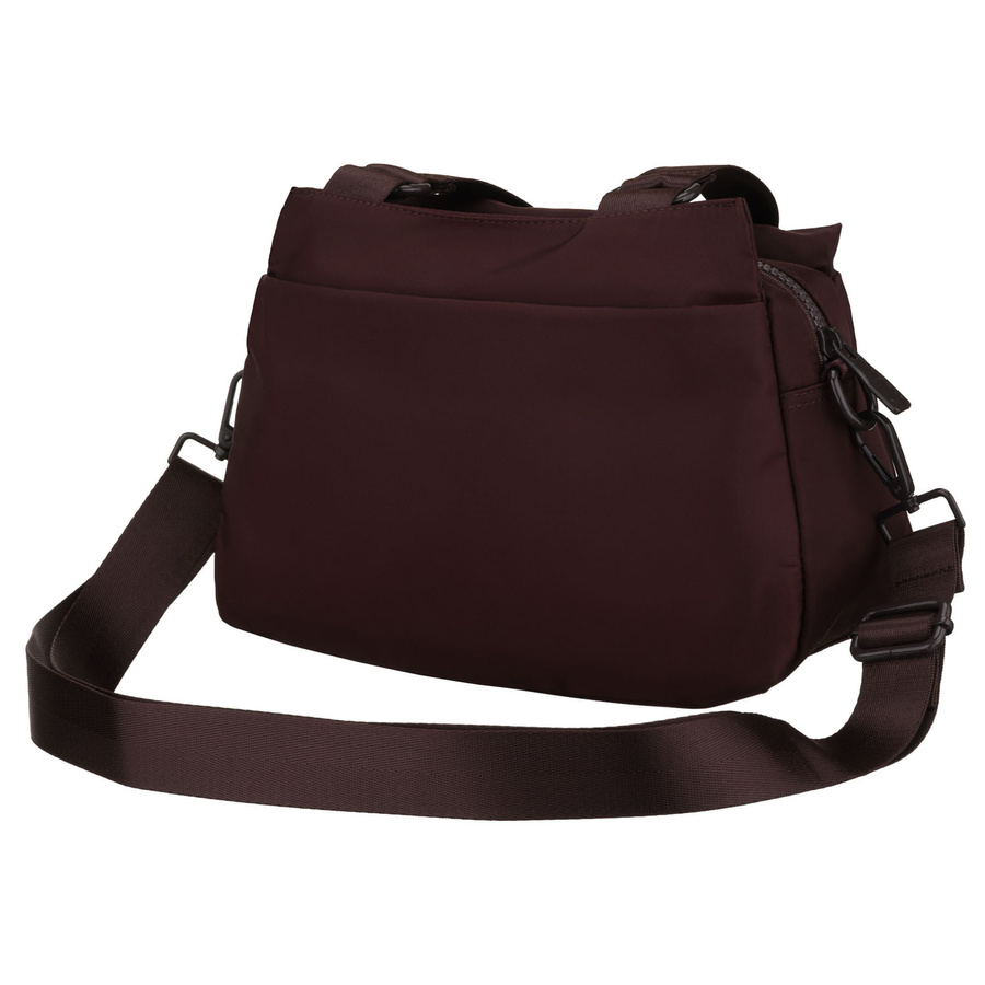 Listonoszka damska z poliestru w bordowym kolorze zawieszona na uchwytach i doczepianym pasku - Peterson