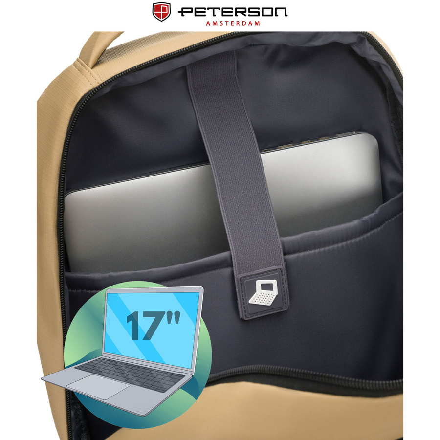 Duży plecak podróżny w kolorze khaki z miejscem na laptopa, dwukomorowy - Peterson
