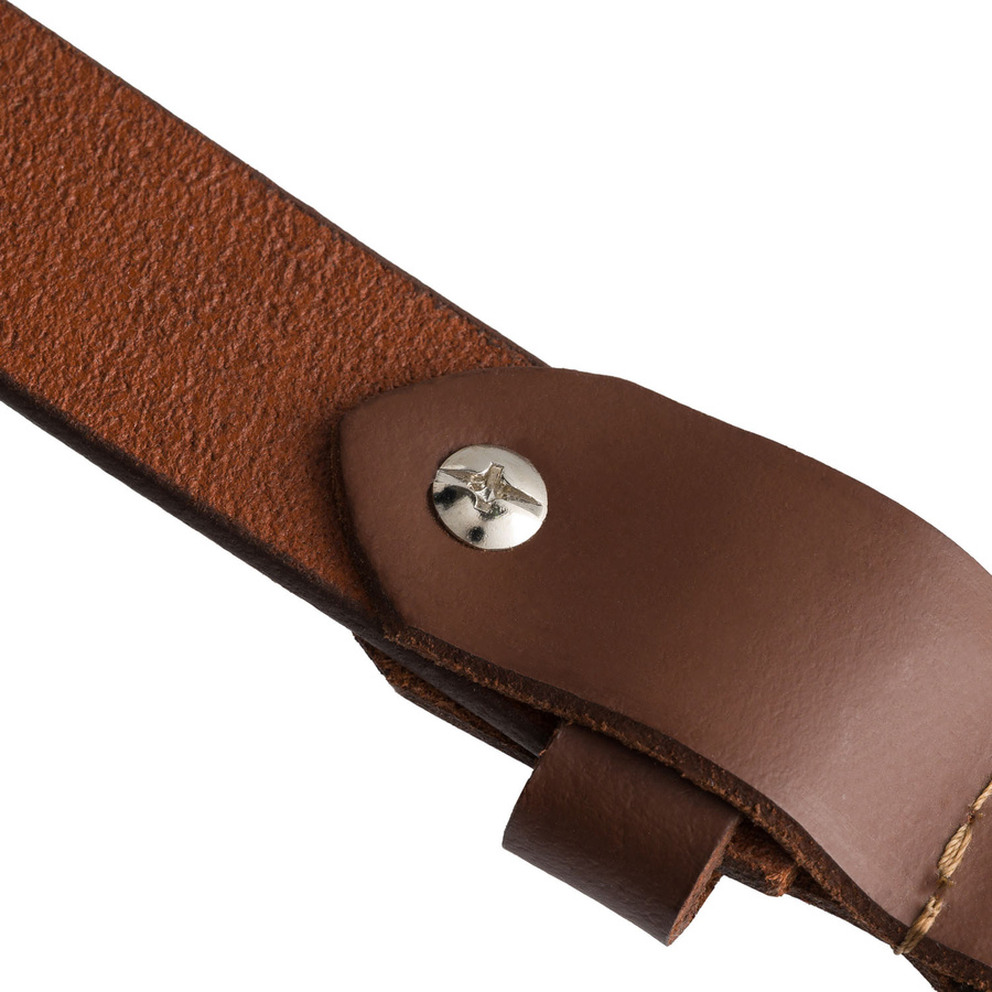 Skórzany, wąski pasek damski w brązowym kolorze ze srebrną, klasyczną klamrą - Peterson