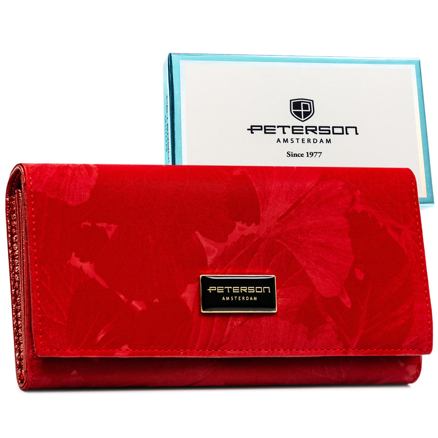 Czerwony portfel damski ze skóry naturalnej i ekologicznej zamykany zatrzaskiem - Peterson