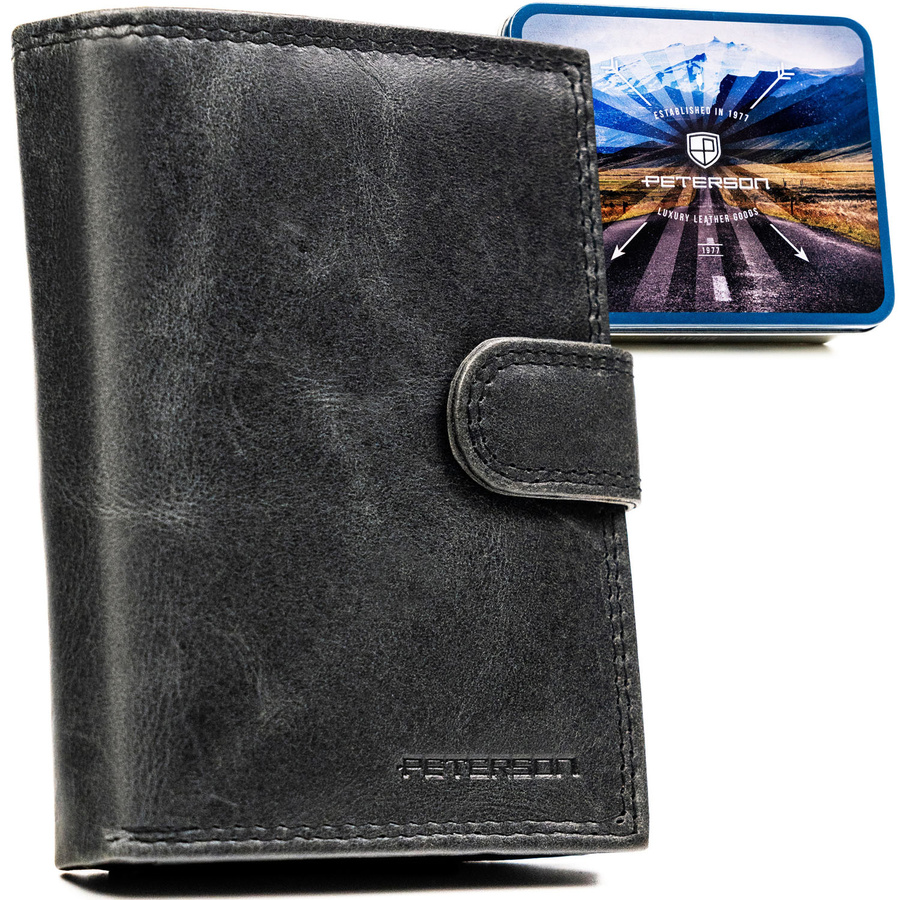 Pánska kožená peňaženka v čiernej farbe s patentom a RFID - Peterson