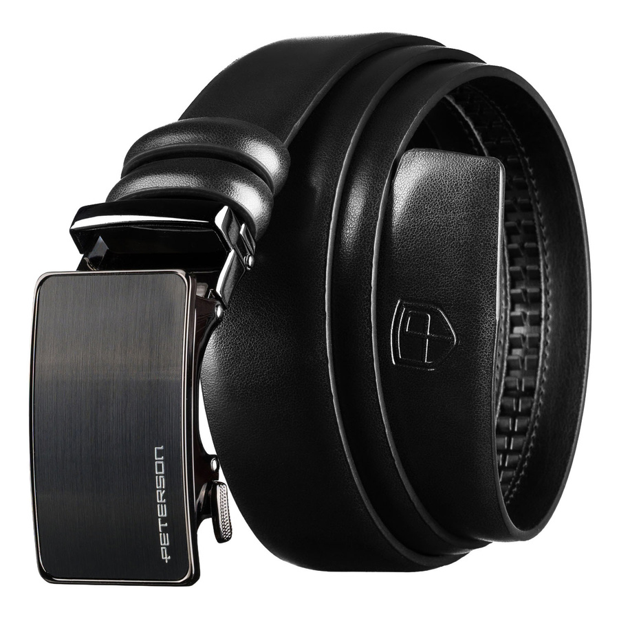 Pánsky kožený opasok v čiernej farbe s automatickou prackou