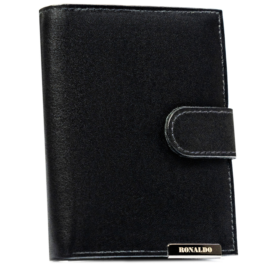 Portfel męski ze skóry naturalnej w czarnym kolorze zapinany na zatrzask - Ronaldo