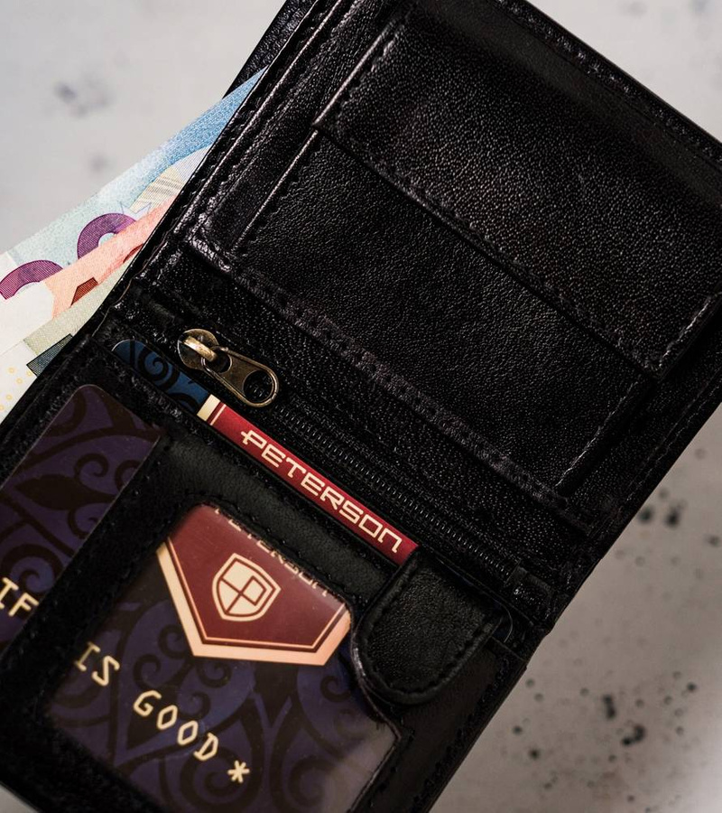 Leather wallet RFID PETERSON PTN 363 2-1-1 BLACK