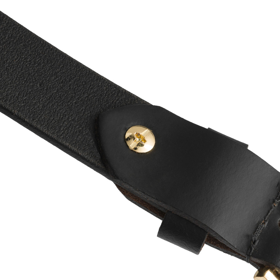 Skórzany pasek damski w czarnym kolorze ze złotą, klasyczną klamrą - Peterson