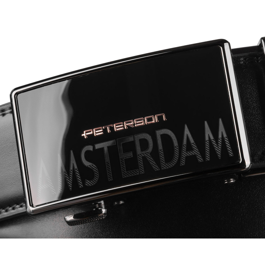 Czarny, skórzany pasek męski z automatyczną klamrą - Peterson