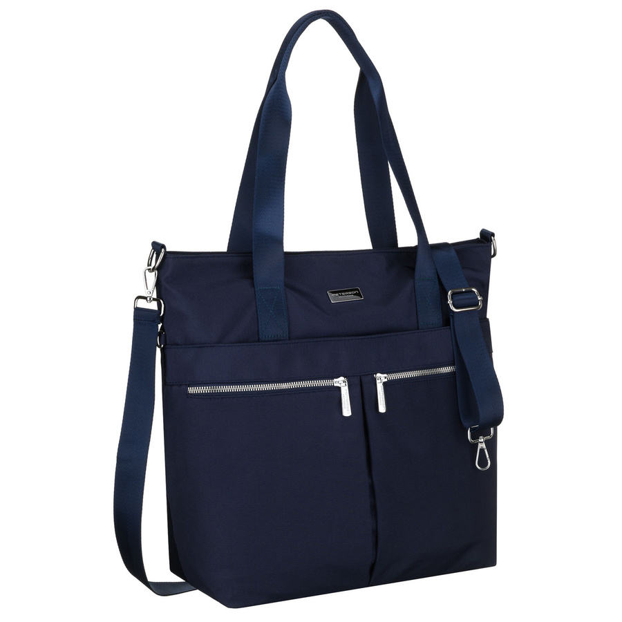 Dámska modrá shopper taška z polyesteru s odnímateľným nastaviteľným remienkom